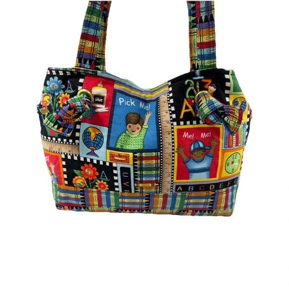 Vintage Teacher Tote Bag ABC Crayon School Theme Cotton Canvas 13.5x10.5 Exc Con - Picture 4 of 16